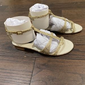 Alice and Olivia gold glitter Nola flat sandals